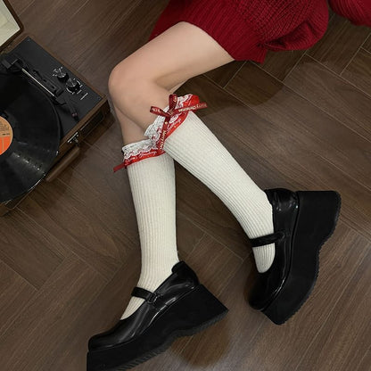 Ribbon Lace Trim Long Socks