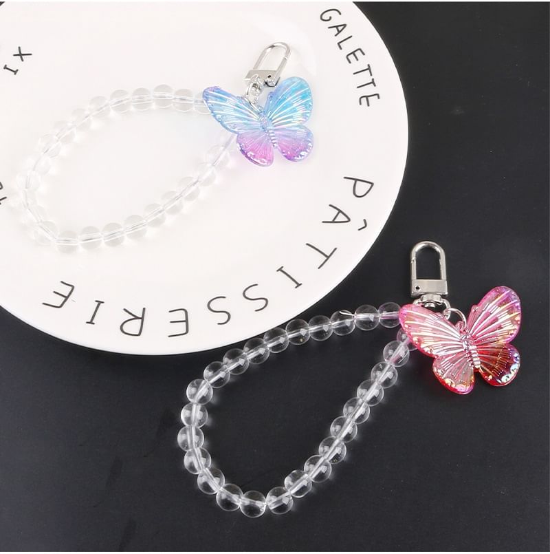 Butterfly Acrylic Bead Bag Charm Keyring