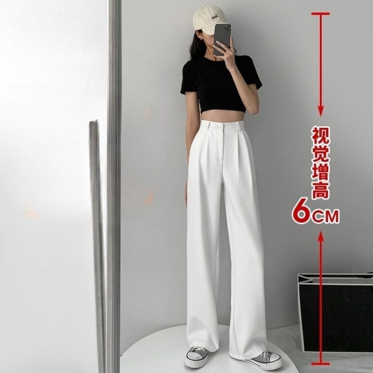 High-Waist Plain Straight Leg Dress Pants