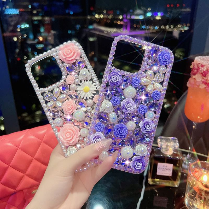 Rhinestone Case Phone Floral