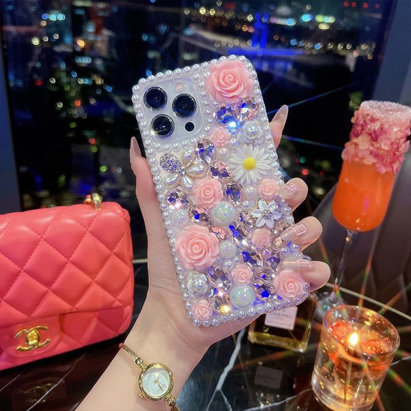 Rhinestone Case Phone Floral