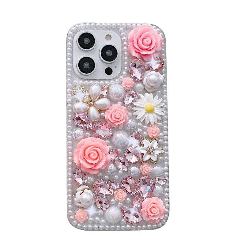 Floral Rhinestone Phone Case - iPhone X / XS / XR / XS Max / 11 / 11 Pro / 11 Pro Max / 12 / 12 Pro / 12 mini / 12 Pro Max / 13 / 13 Pro / 13 mini / 13 Pro Max / 14 / 14 Plus / 14 Pro / 14 Pro Max / 15 / 15 Plus / 15 Pro / 15 Pro Max