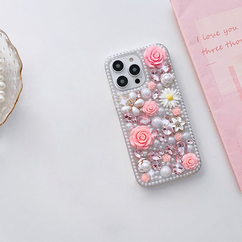 Rhinestone Case Phone Floral