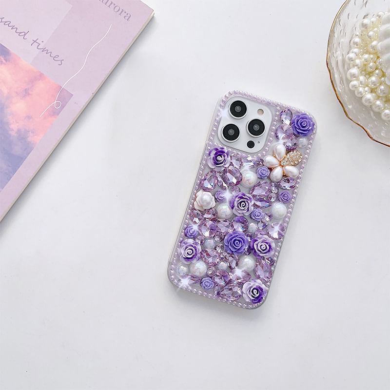 Rhinestone Case Phone Floral