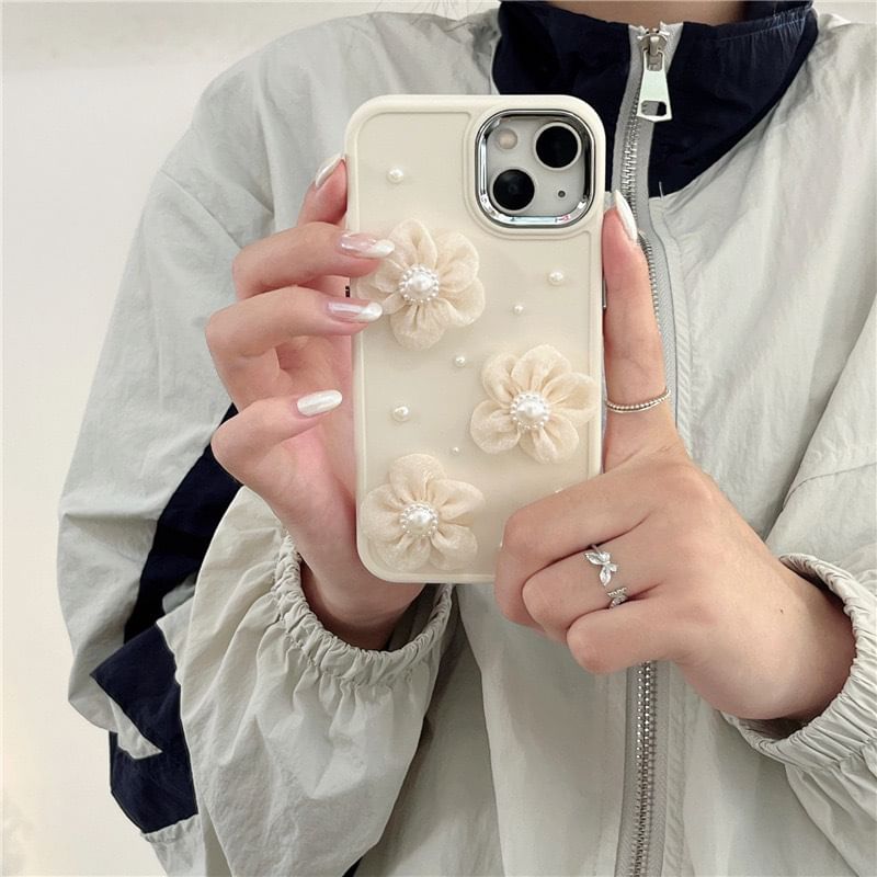 Pearl Faux Phone Lace Case Floral