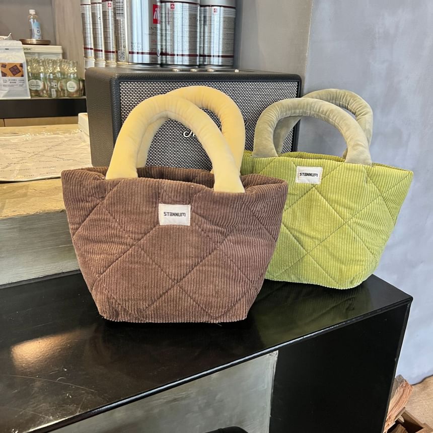 Two Bag Small Tote Tone Quilted Corduroy