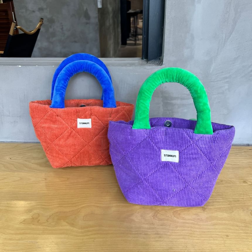 Two Bag Small Tote Tone Quilted Corduroy