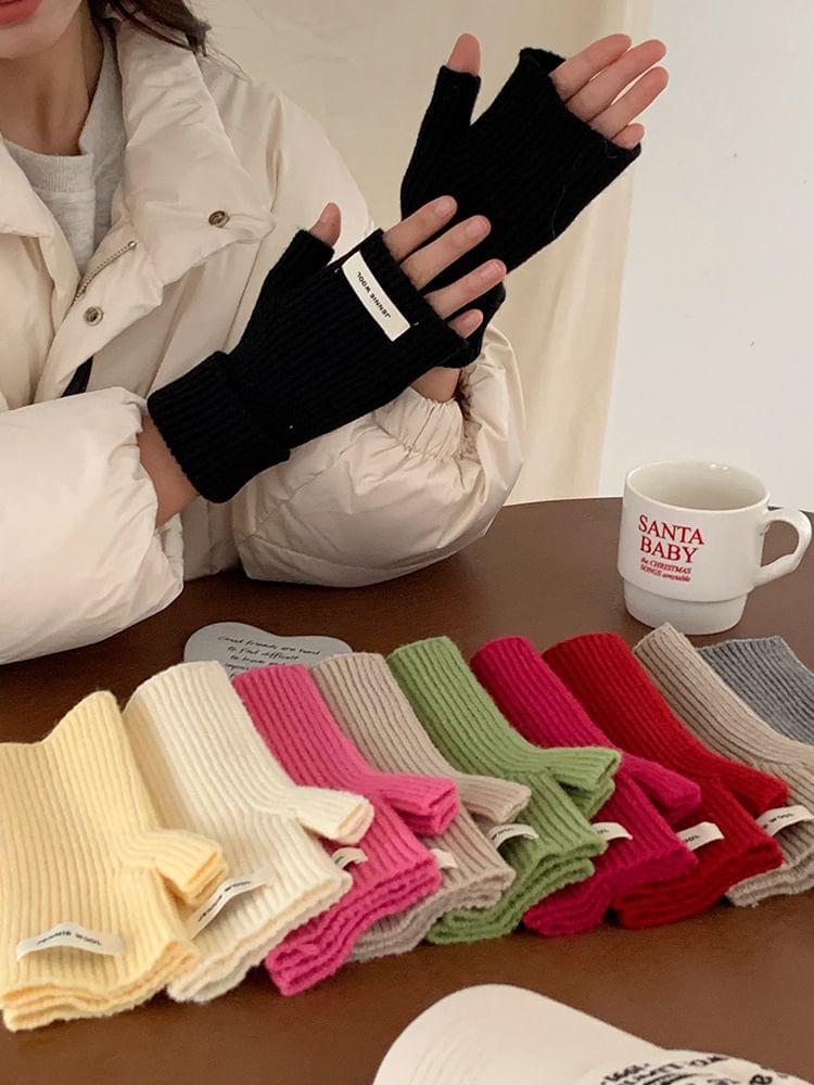 Gloves Knit Ribbed Fingerless Plain