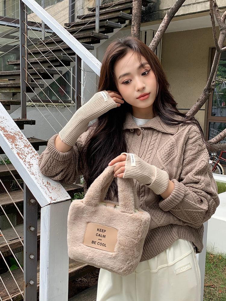 Gloves Knit Ribbed Fingerless Plain