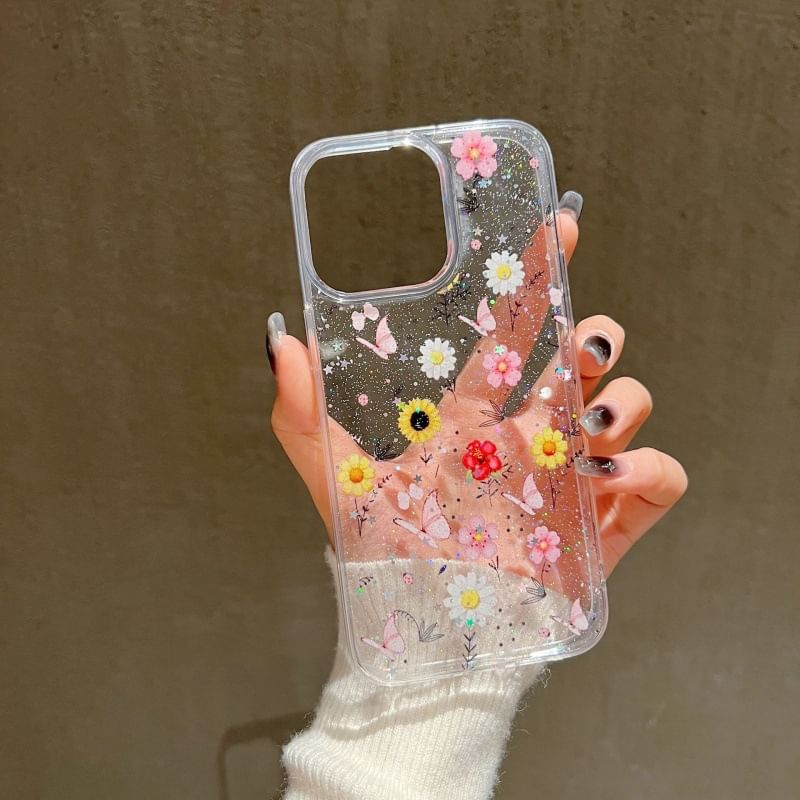 Floral Butterfly Transparent Phone Case For iPhone 12/12 Pro, 12 Pro Max, 13, 13 Pro, 13 Pro Max, 14, 14 Plus, 14 Pro, 14 Pro Max, 15, 15 Pro, 15 Pro Max