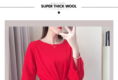 Crew Neck Plain Peplum Sweater