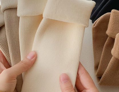 Plain Fleece-Lined Ribbed Socks / Set