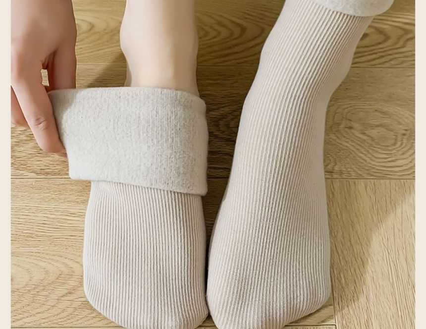 Plain Fleece-Lined Ribbed Socks / Set