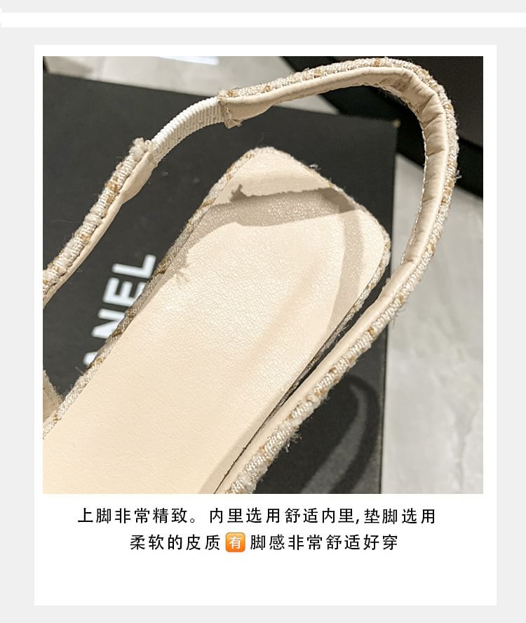 Sandals Heel Pointed Kitten Slingback Plaid