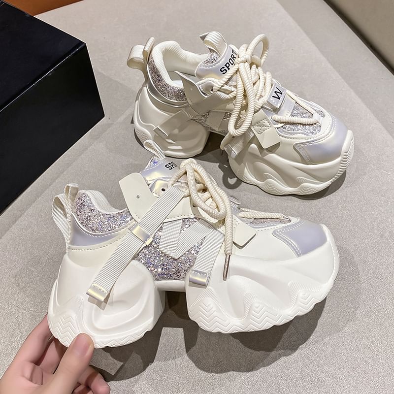 Heel Lettering Platform Sneakers Chunky