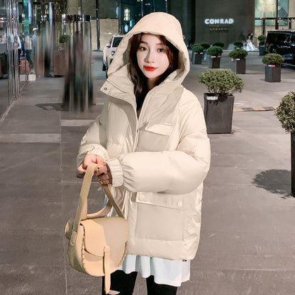 Plain Hooded Zip Puffer Jacket