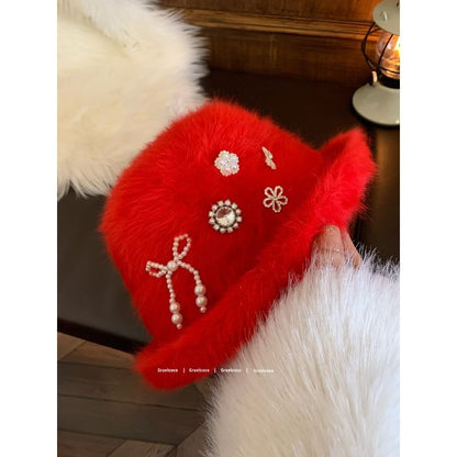 Rhinestone Fluffy Cloche Hat