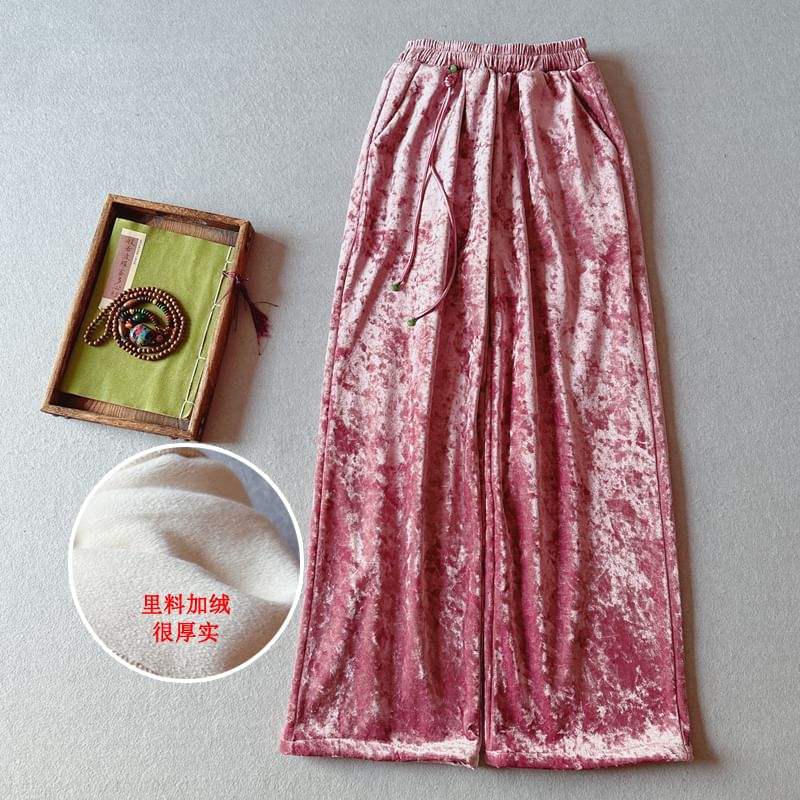 Mid Rise Velvet Wide Leg Pants