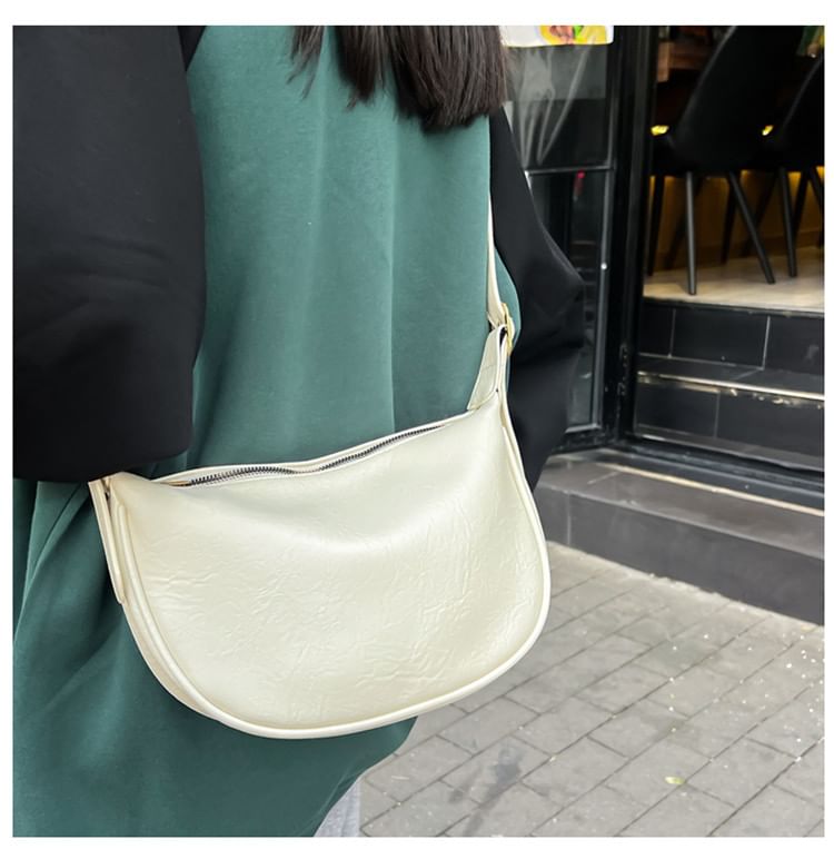 Faux Leather Plain Zip Shoulder Bag