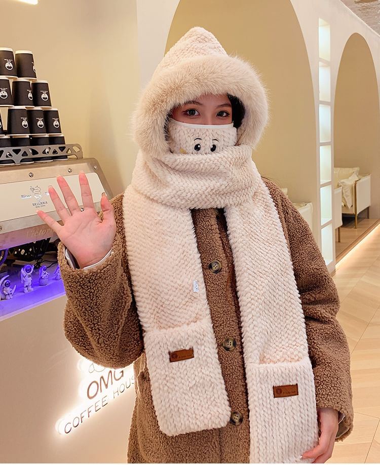 Hooded Mittens Chenille Scarf with