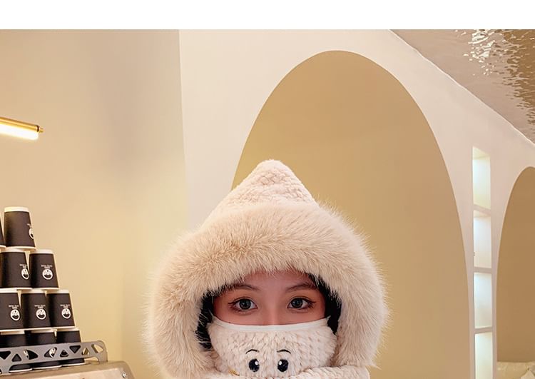 Hooded Mittens Chenille Scarf with