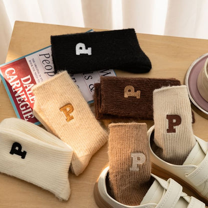 Letter Embroidered Ribbed Socks