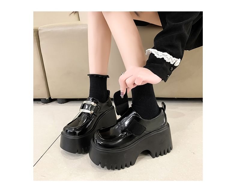 Strap Leather Loafers Buckled Patent Adhesive Platform
