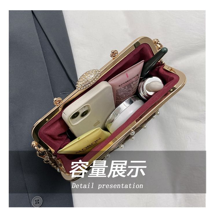 Pearl Strap Faux Chain Crossbody Bag