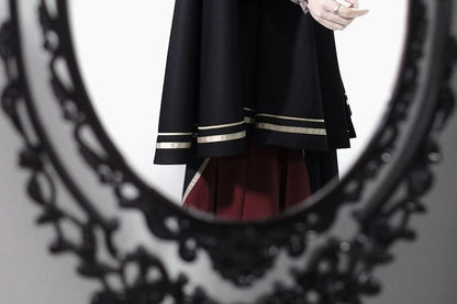 Lolita Long-Sleeve Collared Bird Embroidered Pintuck Shirt / Cape / High Waist Panel Midi A-Line Skirt / Set