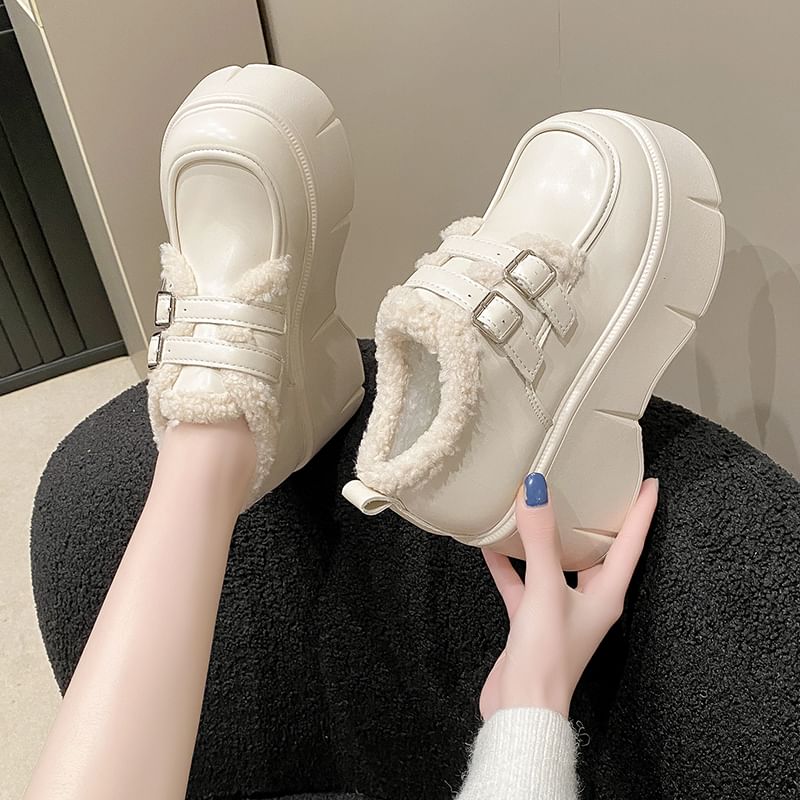 Wedge-Heel Loafers Fleece Trim