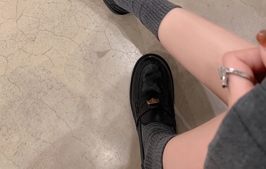 Faux Metal Leather Accent Loafers