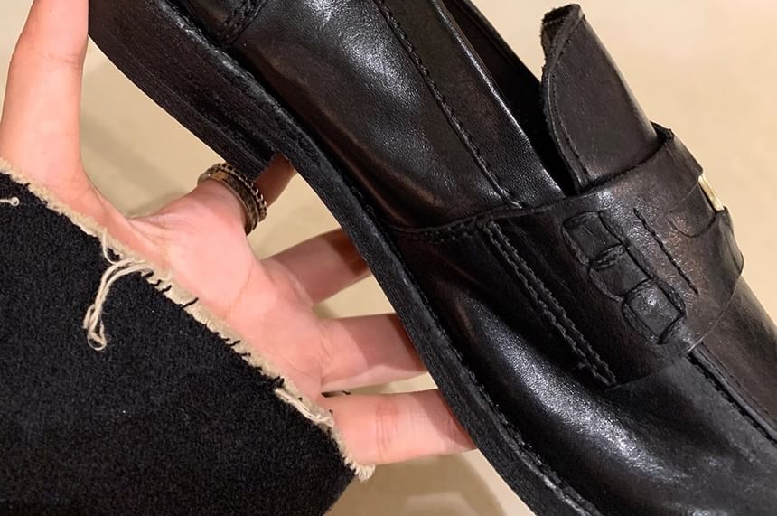 Faux Metal Leather Accent Loafers