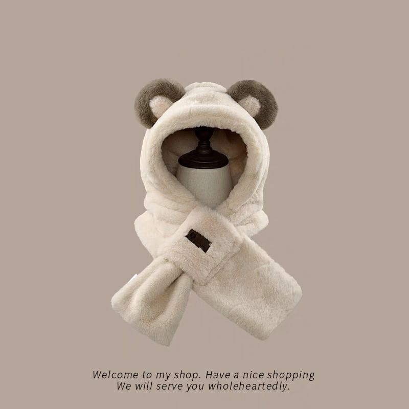 Scarfed Trapper Bear Ear Hat