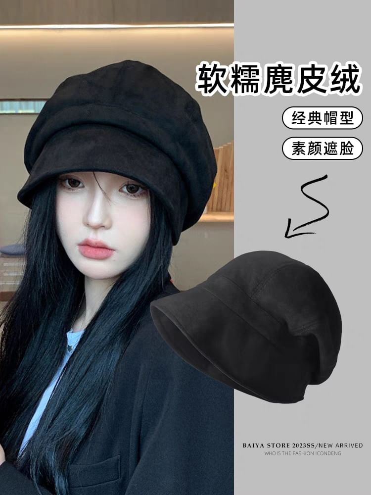 Cap Plain Leather Newsboy Faux