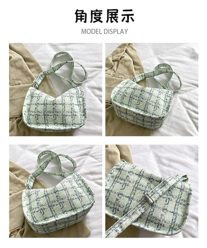 Plaid Corduroy Crossbody Bag