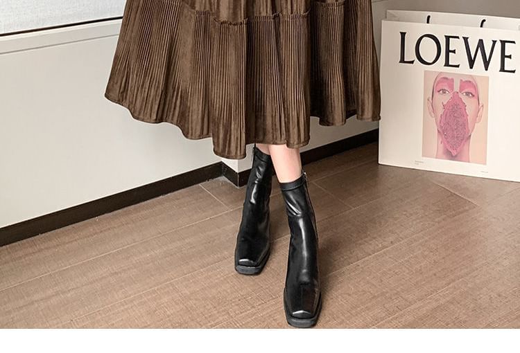 Tiered Plain Midi Waist A-Line Elastic Velvet Skirt