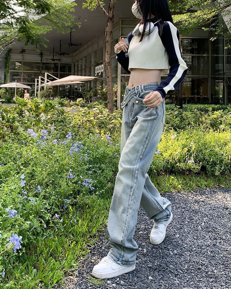 Fit Loose Mid Rise Jeans Washed