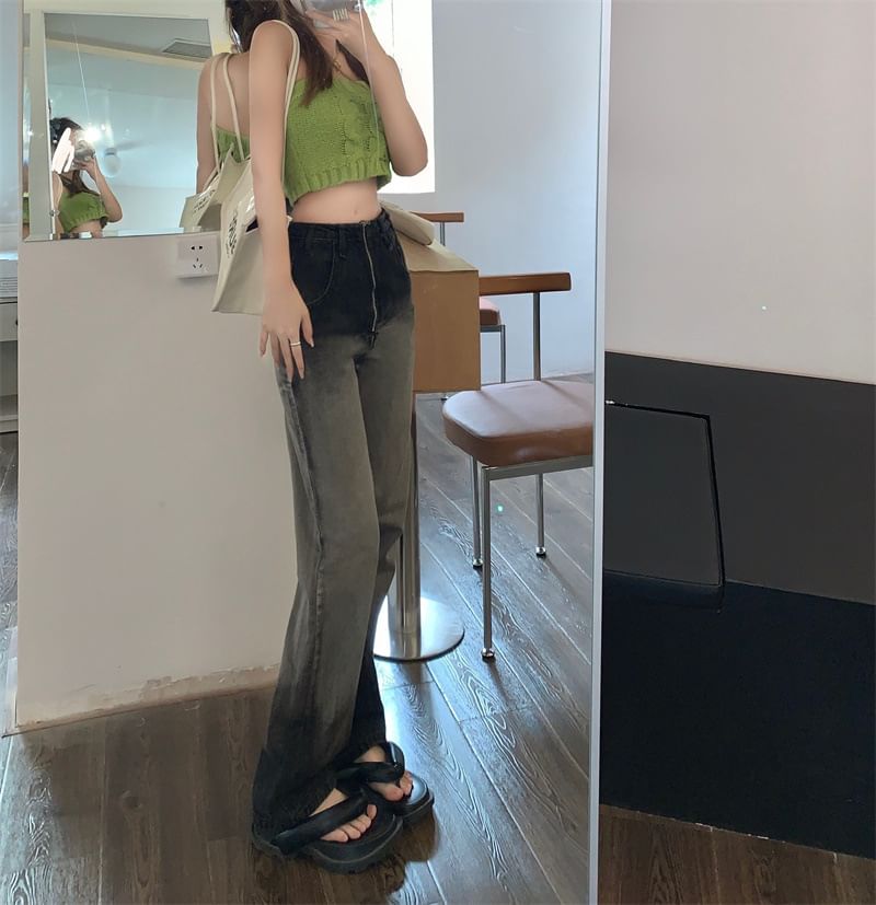 Jeans Gradient Washed Waist Fit High Loose