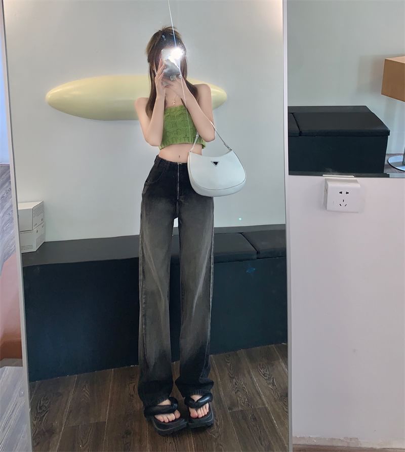 Jeans Gradient Washed Waist Fit High Loose