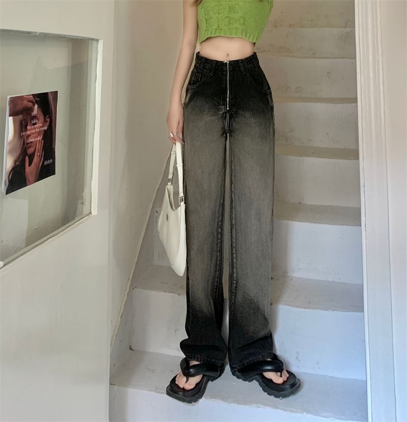 Jeans Gradient Washed Waist Fit High Loose