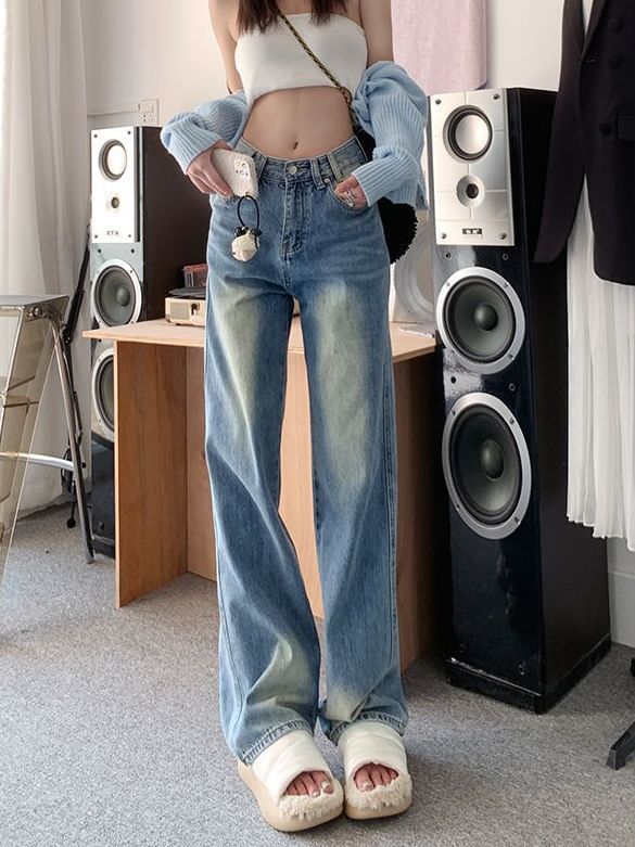 Leg Washed High Waist Jeans Wide