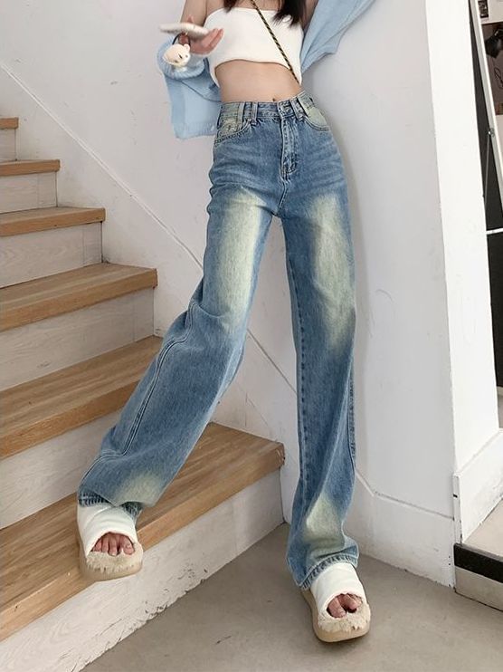 Leg Washed High Waist Jeans Wide