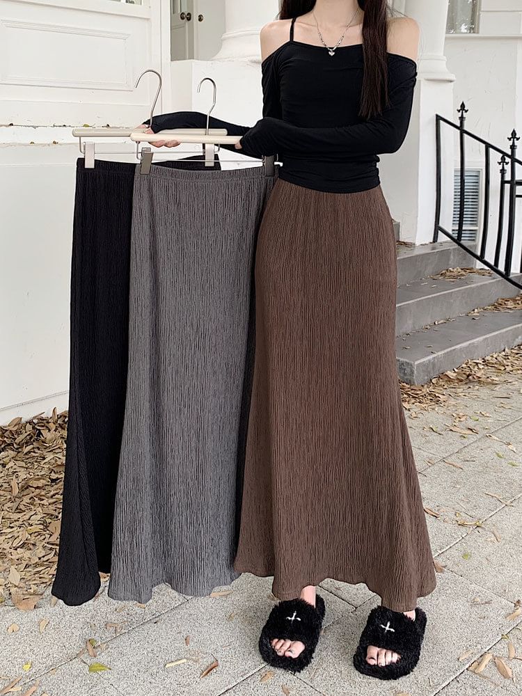 A-Line Waist Midi Plain Skirt Elastic