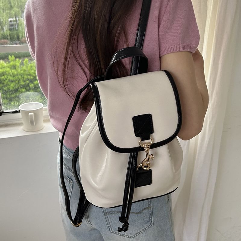 Contrast Trim Faux Leather Backpack