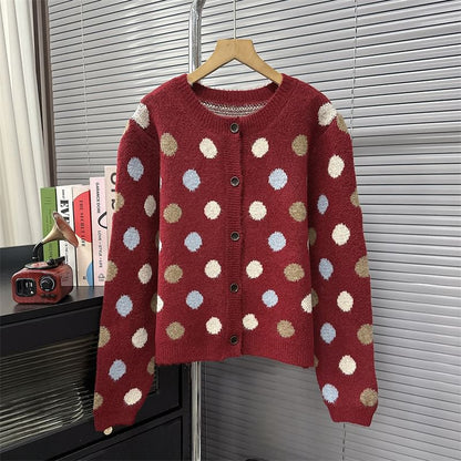 Crew Neck Dotted Cardigan