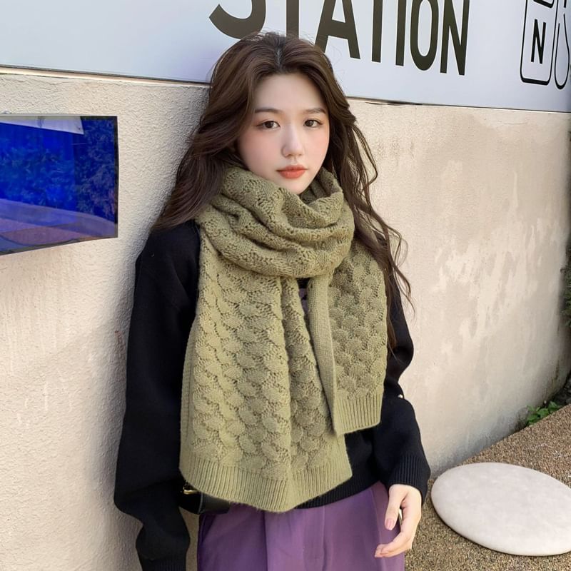Knit Scarf Plain Pointelle
