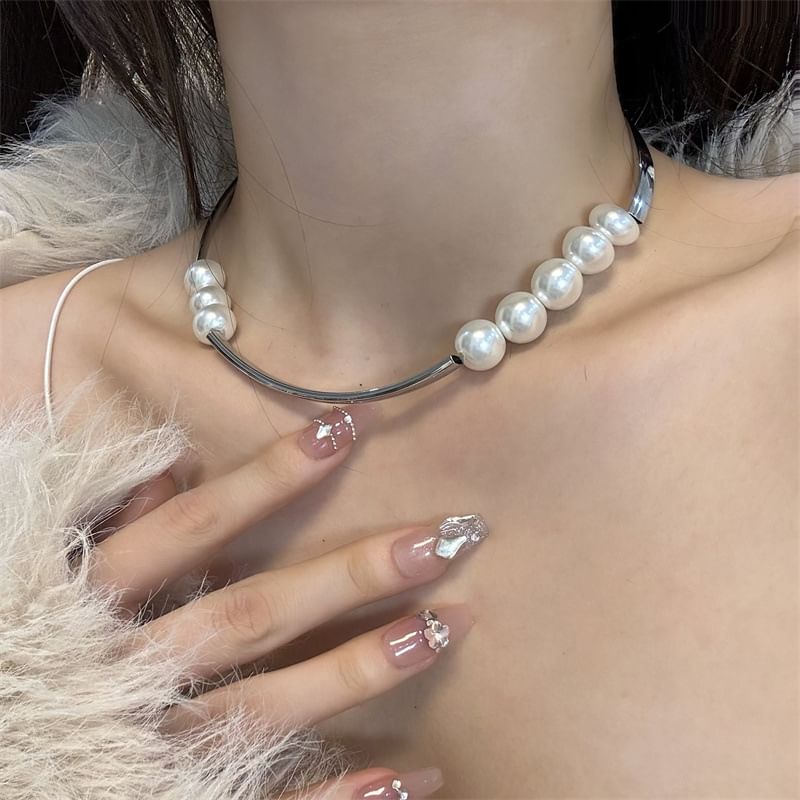 Faux Necklace Pearl Beaded