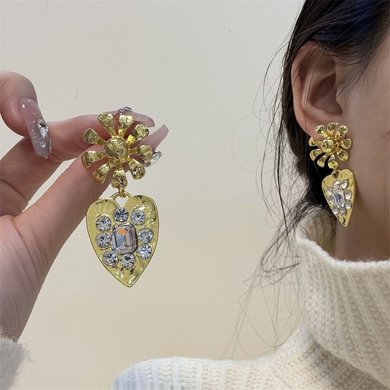 Heart Earring Rhinestone Drop