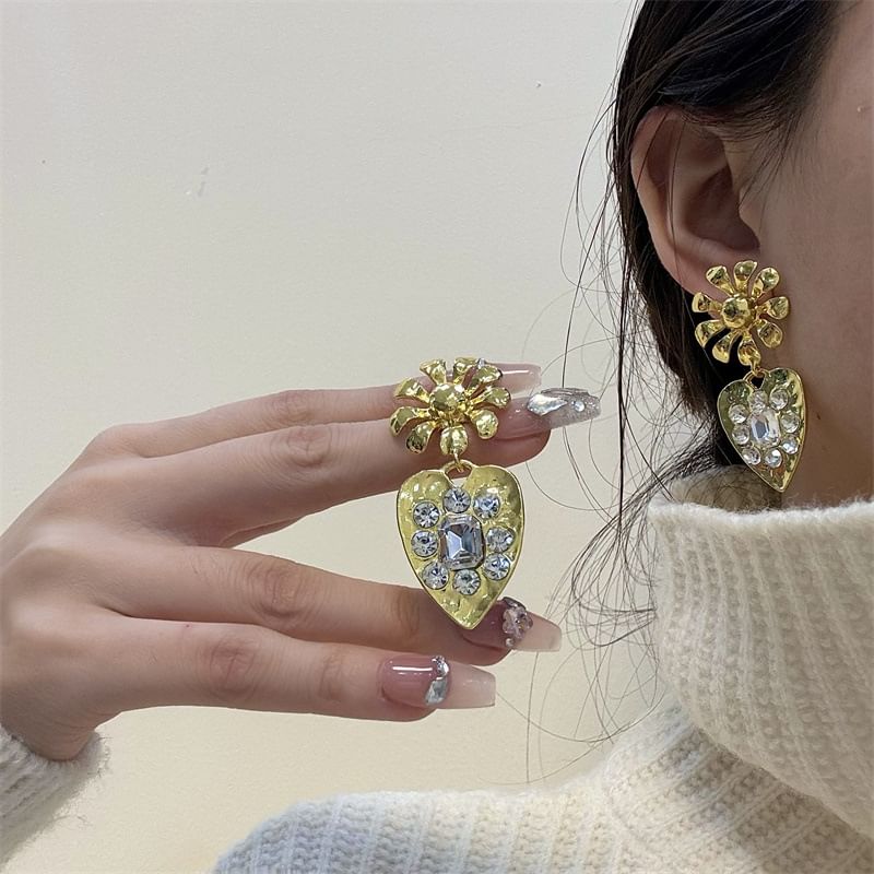 Heart Earring Rhinestone Drop