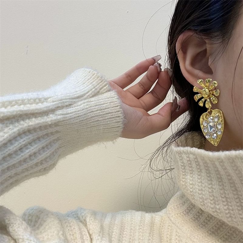 Heart Earring Rhinestone Drop